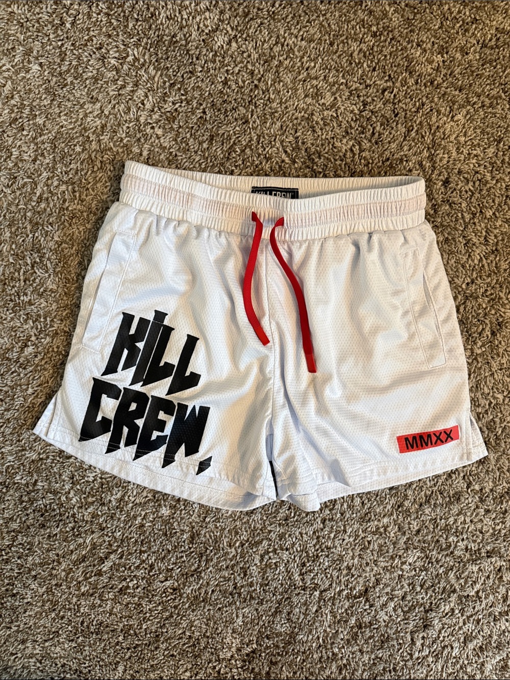 Kill Crew ‘MUAY THAI SHORTS (MID THIGH CUT) WHITE’